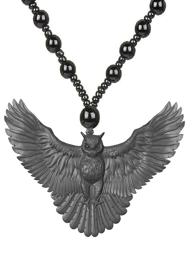 Mudtale Owl Flight Flying Bird Jewelry Charm Pendant Necklace Handmade Jewelry with lack Beads Boho charm Chain Unisex Gift Black Oul Necklace with Black Beaded Chain Symbol of Wisdom Birthday Gifts - Image 1
