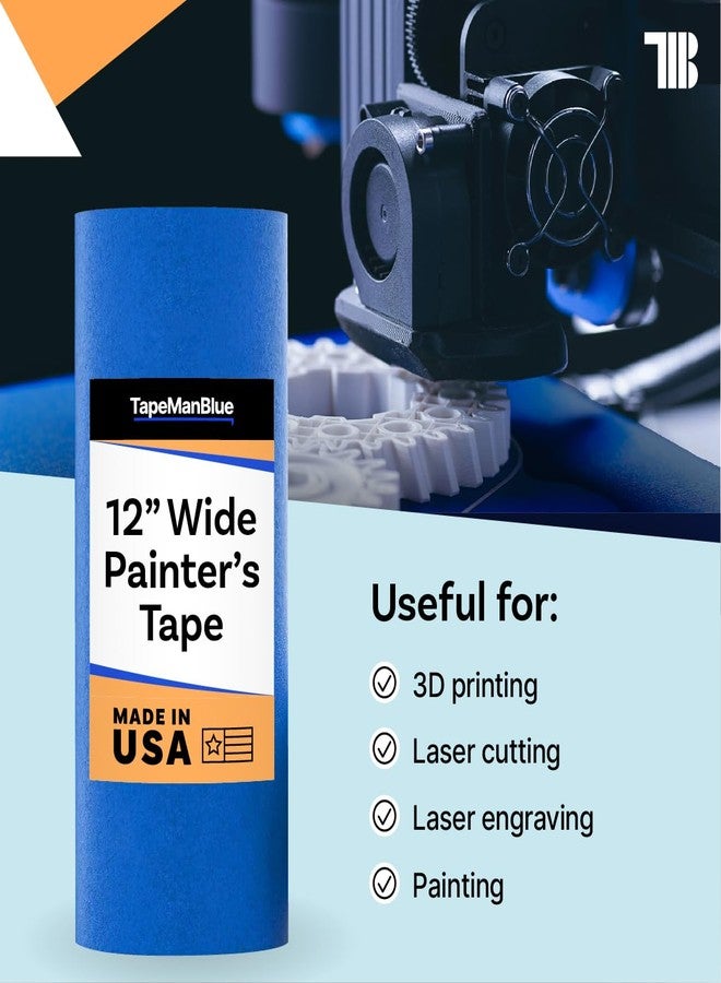 TapeManBlue شريط لاصق أزرق عريض من تيب مان بلو، 12 بوصة × 60 ياردة، صنع في أمريكا، شريط لاصق ممتاز للطباعة ثلاثية الأبعاد والقطع بالليزر، يُزال بسهولة لمدة 21 يومًا - Image 3