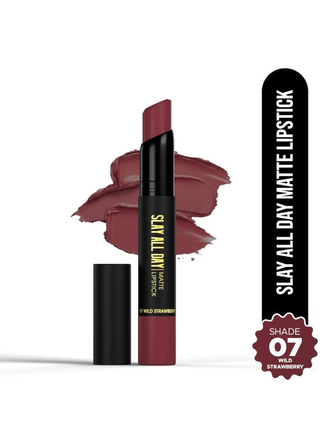 Hilary Rhoda Slay All Day Matte Lipstick | Transfer-proof & Smudge-proof | Long-Lasting & Premium Creamy Lipstick | Waterproof & Vibrant Colour lipstick | 2.6g (Wild Strawberry - Shade 07) - Image 2