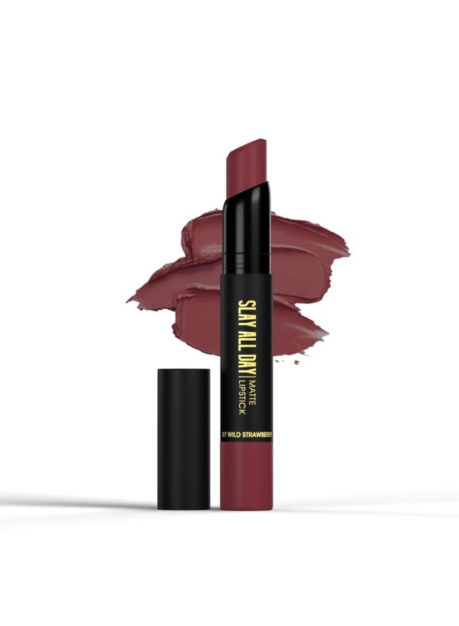 Hilary Rhoda Slay All Day Matte Lipstick | Transfer-proof & Smudge-proof | Long-Lasting & Premium Creamy Lipstick | Waterproof & Vibrant Colour lipstick | 2.6g (Wild Strawberry - Shade 07) - Image 1