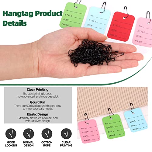 Keadic 1300Pcs Clothing Price Tags and Hang Tag String Color Assortment Set with Black Metal Gourd Safety Pins, 4 Colors Paper Shopping Coupon Tags and Nylon Fastener String for Clothes Retail Store - Image 3