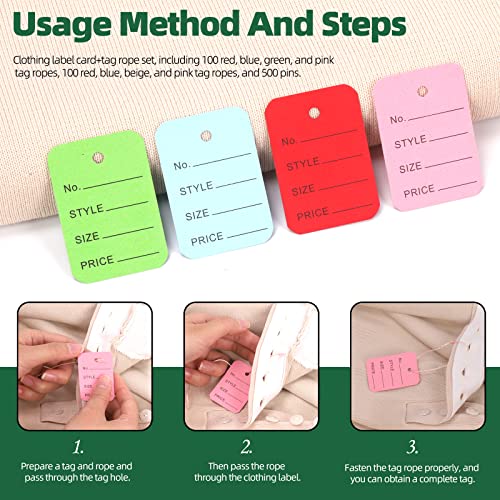 Keadic 1300Pcs Clothing Price Tags and Hang Tag String Color Assortment Set with Black Metal Gourd Safety Pins, 4 Colors Paper Shopping Coupon Tags and Nylon Fastener String for Clothes Retail Store - Image 5