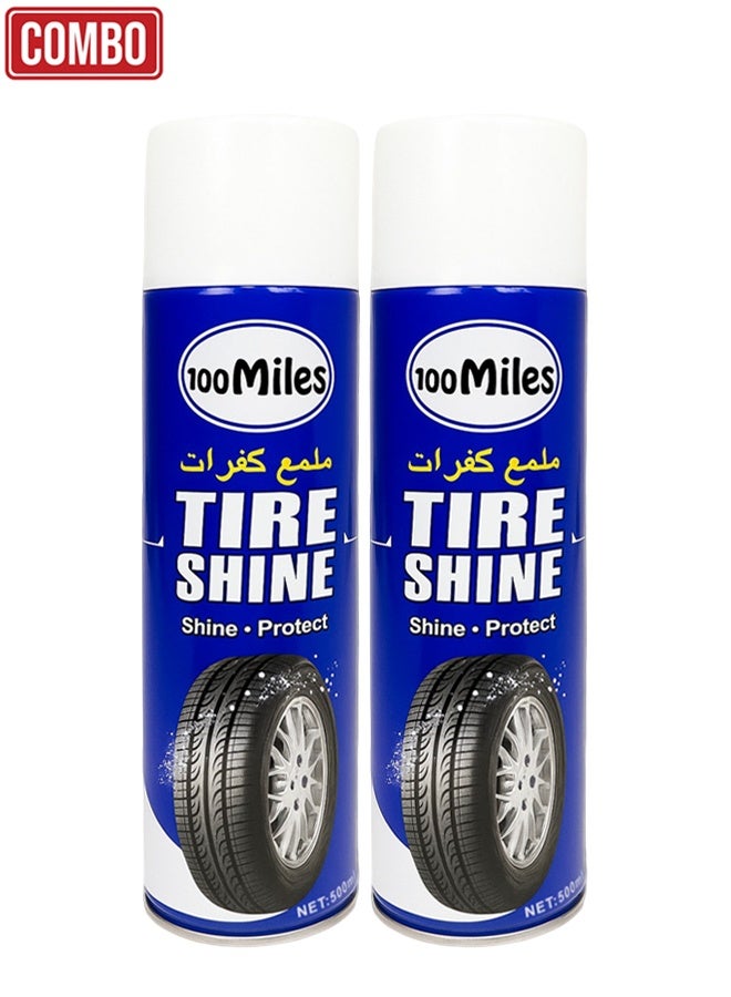 100Miles Tire Shine Spray 500ml Pack of 2 – High Gloss Tire Polish & Protector for Car & Bike Tires, Restores Black Wet Look, UV & Water Resistant, Long Lasting Shine, Dust Dirt Repellent, Easy Spray Application, Acid Free Formula - Image 1