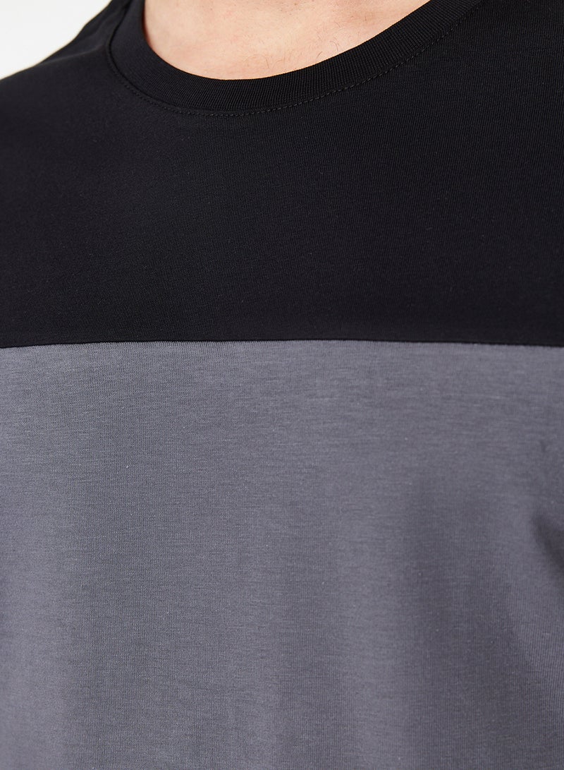 trendyol Color Blocked Black Cotton T-Shirt - Regular Fit TMNSS24TS00076 - Image 5