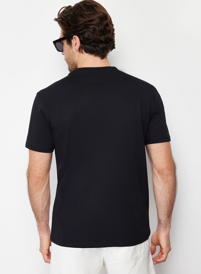 trendyol Color Blocked Black Cotton T-Shirt - Regular Fit TMNSS24TS00076 - Image 2
