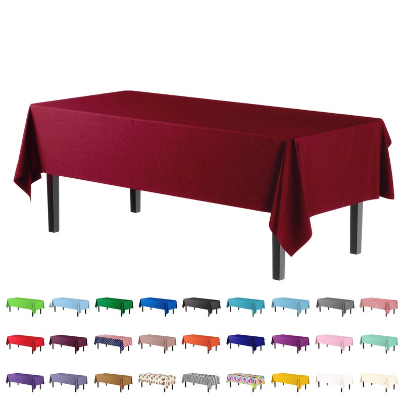 Party Solids 4Pack Burgundy Plastic Table Cloth  54 Inch x 108 Inch  Disposable Tablecloth for Parties and Picnics