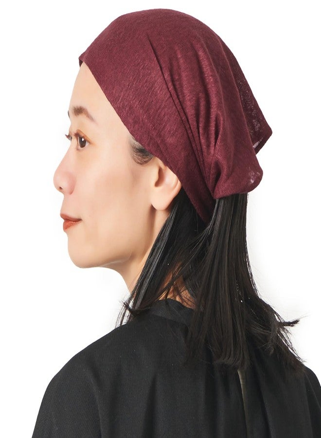 CHARM Womens Linen Head Band Mens Bandana Natural Elastic Hairband Sports Fashion Wrap Burgundy - Image 1