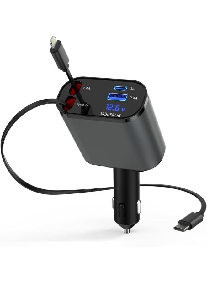MOTRK Retractable Car Charger Fast Charging - 4-In-1 Usb C Car Phone Charger 