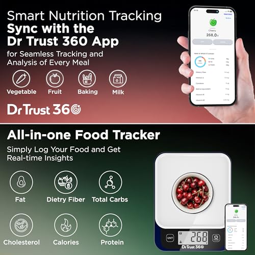 Dr Trust USA Smart Nutrition Electronic Kitchen Digital Scale Weighing Machine for Health, Fitness, Diet, Nutrition, Cooking & Home Baking with Bluetooth, Bright LCD, Touch Button, Tare Function(5 Kg) - Image 3