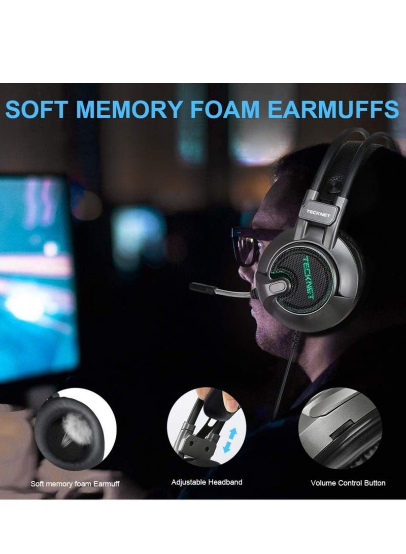 TECKNET EGH01928 Gaming Headset USB 7.1 Surround Sound -RGB Luminous – 50mm Drivers – Noise Canceling Mic- For PC & PS4 with (Software )| Gray - Image 3