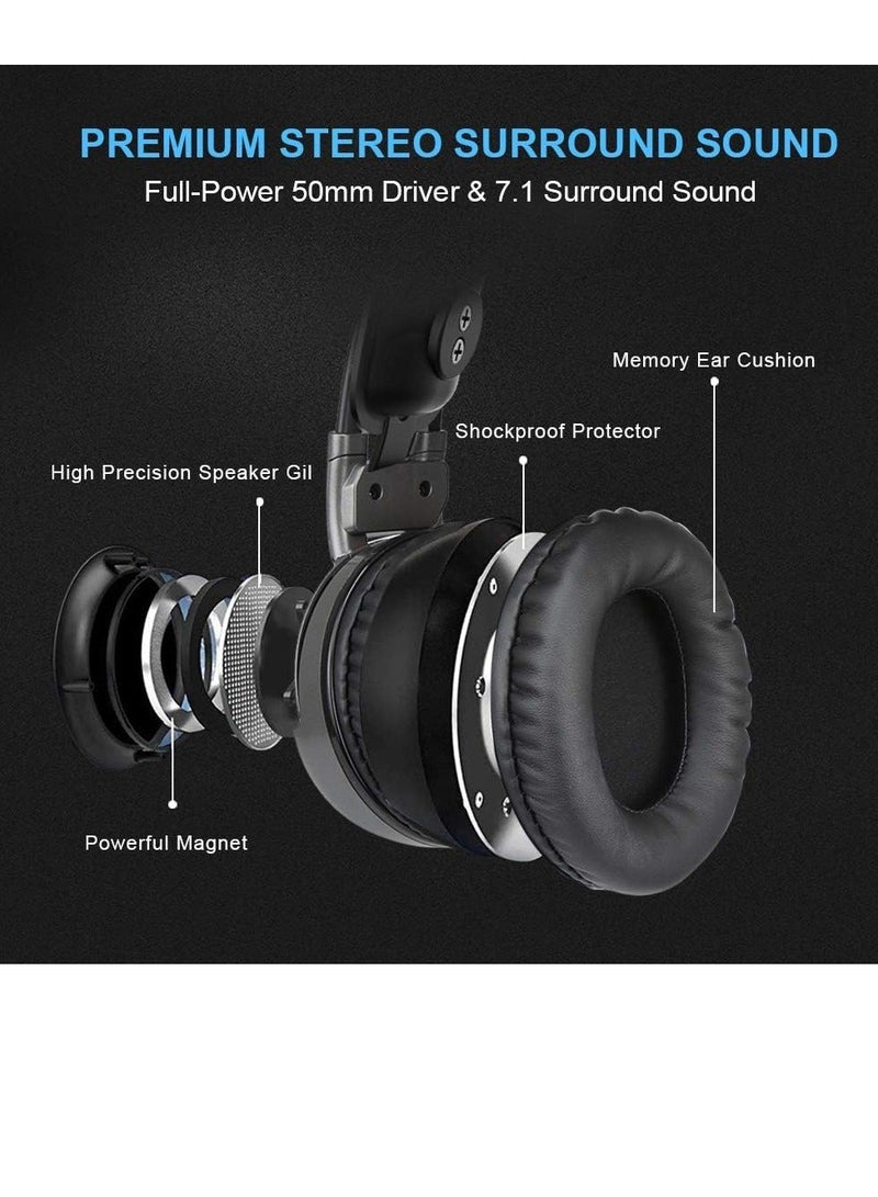 TECKNET EGH01928 Gaming Headset USB 7.1 Surround Sound -RGB Luminous – 50mm Drivers – Noise Canceling Mic- For PC & PS4 with (Software )| Gray - Image 4