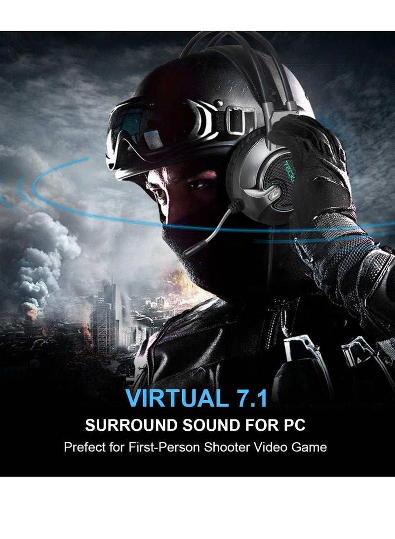 TECKNET EGH01928 Gaming Headset USB 7.1 Surround Sound -RGB Luminous – 50mm Drivers – Noise Canceling Mic- For PC & PS4 with (Software )| Gray - Image 2