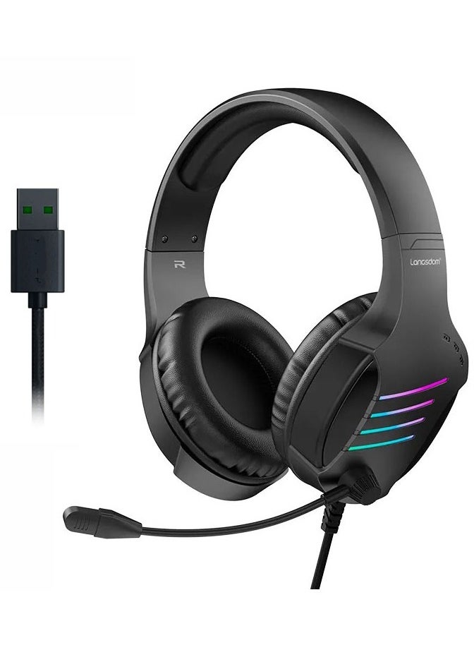 Langsdom G7 Gaming Headset USB 7.1 Surround Sound -RGB Colorful light - Flexible Swivel Noise Reduction Mic - 40mm Drivers - For PC & PS4 | Black  - Image 1