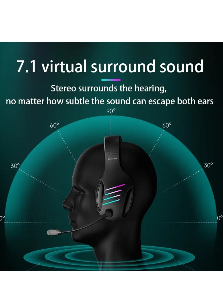 Langsdom G7 Gaming Headset USB 7.1 Surround Sound -RGB Colorful light - Flexible Swivel Noise Reduction Mic - 40mm Drivers - For PC & PS4 | Black  - Image 2