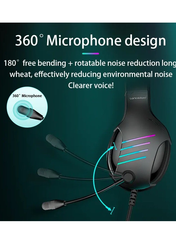 Langsdom G7 Gaming Headset USB 7.1 Surround Sound -RGB Colorful light - Flexible Swivel Noise Reduction Mic - 40mm Drivers - For PC & PS4 | Black  - Image 3