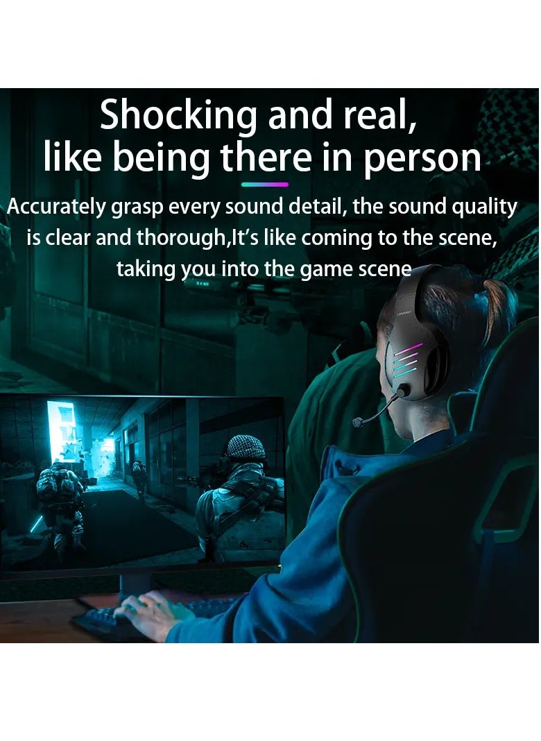 G7 Gaming Headset USB 7.1 Surround Sound -RGB Colorful light - Flexible Swivel Noise Reduction Mic - 40mm Drivers - For PC & PS4 | Black