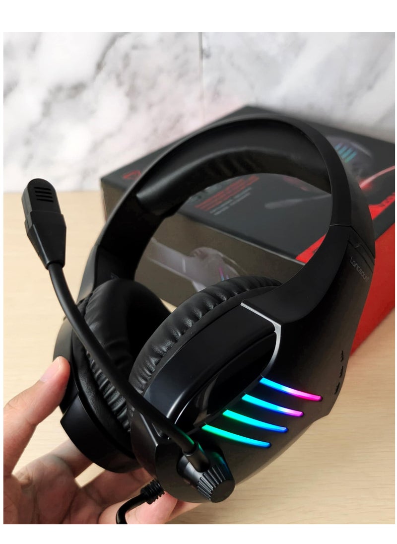 G7 Gaming Headset USB 7.1 Surround Sound -RGB Colorful light - Flexible Swivel Noise Reduction Mic - 40mm Drivers - For PC & PS4 | Black