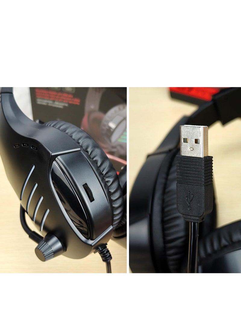 G7 Gaming Headset USB 7.1 Surround Sound -RGB Colorful light - Flexible Swivel Noise Reduction Mic - 40mm Drivers - For PC & PS4 | Black