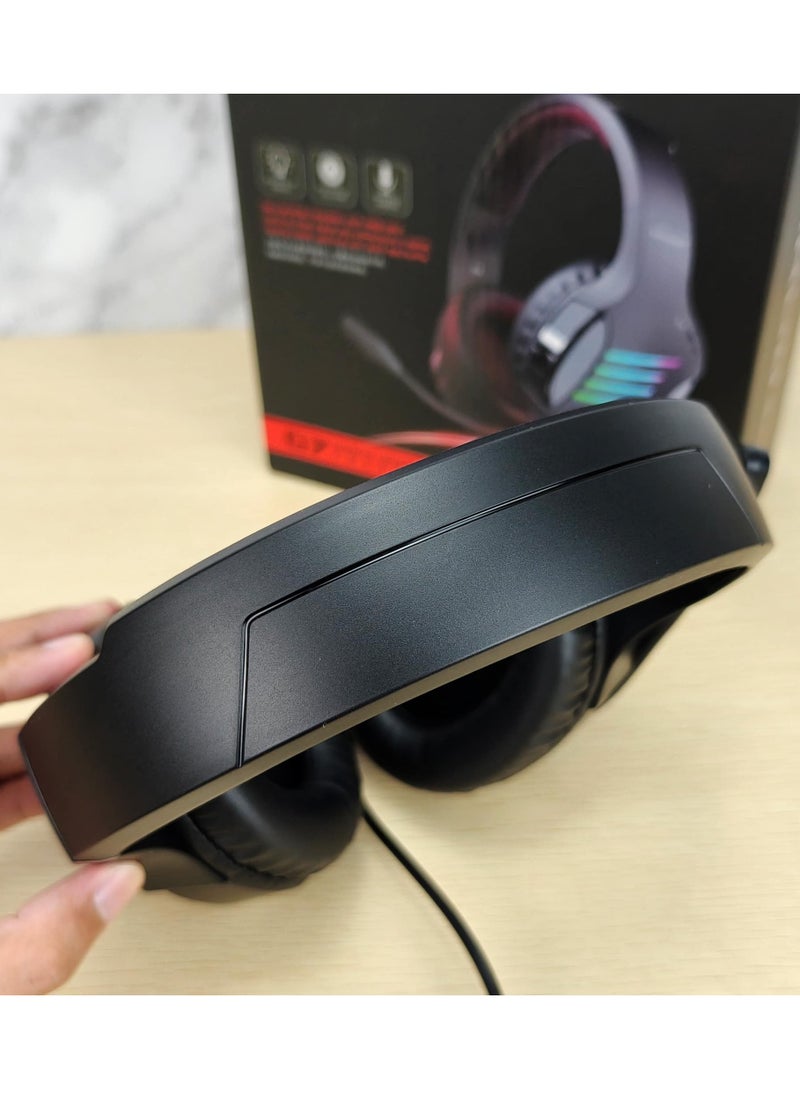 G7 Gaming Headset USB 7.1 Surround Sound -RGB Colorful light - Flexible Swivel Noise Reduction Mic - 40mm Drivers - For PC & PS4 | Black