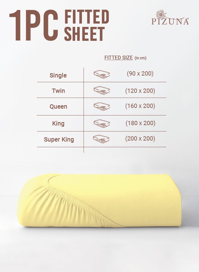 Pizuna Pure Combed Cotton Fitted Bedsheet Queen Size 160x200 cm Mellow Yellow, 400 Thread Count Cool Luxury Soft 100% Long Staple Cotton Sateen Weave, 40cm Deep Pocket Sheet (Fitted Sheet -1PC) - Image 3