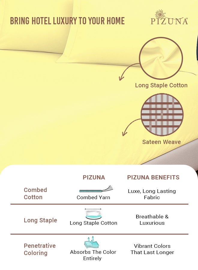 Pizuna Pure Combed Cotton Fitted Bedsheet Queen Size 160x200 cm Mellow Yellow, 400 Thread Count Cool Luxury Soft 100% Long Staple Cotton Sateen Weave, 40cm Deep Pocket Sheet (Fitted Sheet -1PC) - Image 2