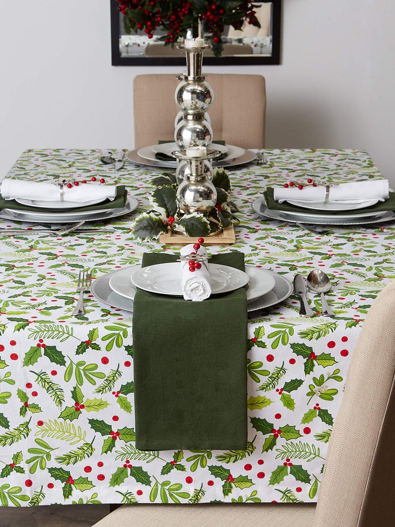 DII Boughs of Holly Collection Decorative Holiday Dining Table & Kitchen Décor, Square Tablecloth, 52x52, Christmas Greenery - Image 4