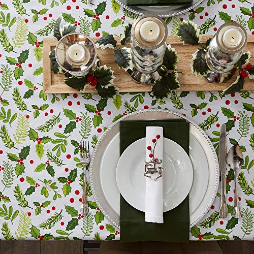 DII Boughs of Holly Collection Decorative Holiday Dining Table & Kitchen Décor, Square Tablecloth, 52x52, Christmas Greenery - Image 3
