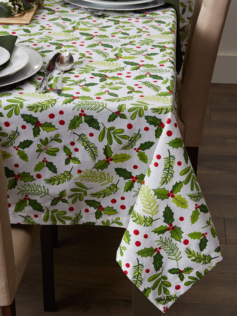 DII Boughs of Holly Collection Decorative Holiday Dining Table & Kitchen Décor, Square Tablecloth, 52x52, Christmas Greenery - Image 5