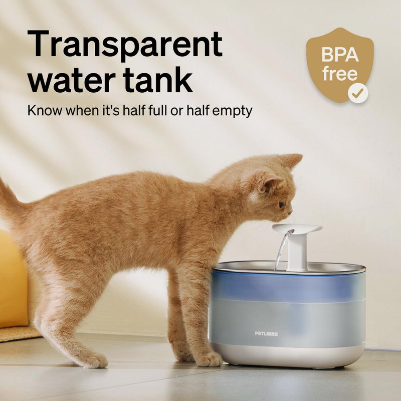 PETLIBRO Cat Water Fountain Stainless Steel,Ultra Quiet,71fl oz/2.1L Automatic Cat Fountain,Two Flow Modes,BPA-Free Capsule Metal Healthy Pet Water Fountain for Cats Inside with 4 Large Filters - Image 4