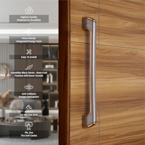 LAPO Pull Handle for Main Door | 14 Inch Pull Push Bar for Office| Ideal for Home Hotel Office Entrance| Rose Gold Finish | Well Suited for Wooden & Glass Doors| Fits 30–100mm Door| 3 Year Warranty - Image 3