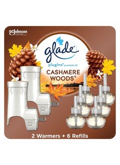 Glade PlugIns Refills Air Freshener Starter Kit, Scented and Essential Oils for Home and Bathroom, Cashmere Woods, 4.02 Fl Oz, 2 Warmers + 6 Refills  - Image 1