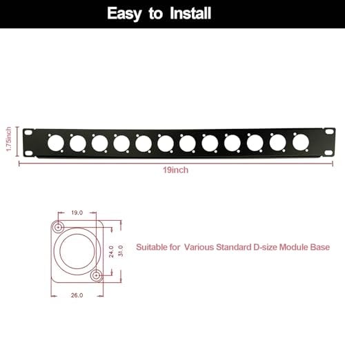 Suprwin XLR HDMI Audio Rack Mount Panel, Hinged D-Series Punched Metal HDMI Rack Mount Connectors for 19" Enclosure Server Computer Equipment Studio (16 Port, 1U, 12 Port) - Image 2