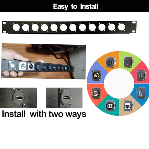 Suprwin XLR HDMI Audio Rack Mount Panel, Hinged D-Series Punched Metal HDMI Rack Mount Connectors for 19" Enclosure Server Computer Equipment Studio (16 Port, 1U, 12 Port) - Image 3