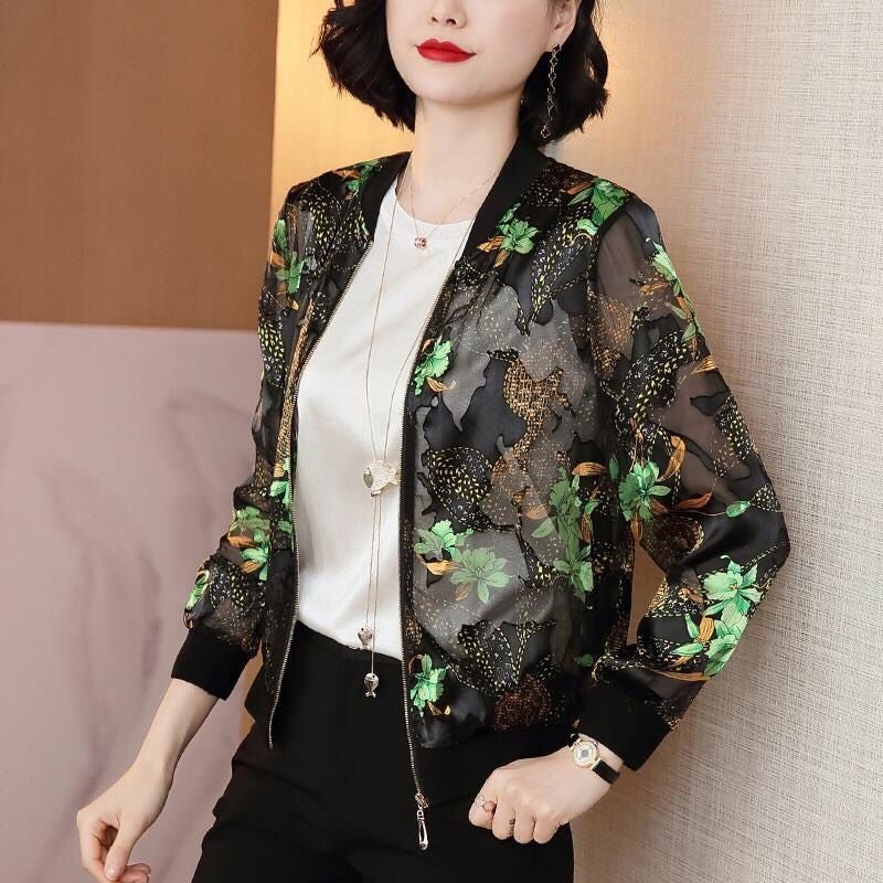 2024 Summer New Large Size Loose Fit Jacket Cardigan Top Short Jacket Trendy Printing Sun Protection Baseball Uniform For Women 3036# 