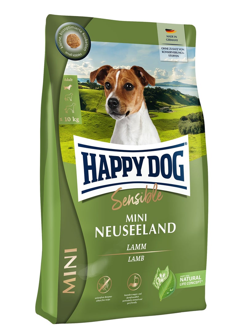 1 kg Super Premium Mini Neuseeland gluten – free recipe with pure lamb and rice particularly stomach and gut friendly due to easily digestible recipes for small sensitive dogs.