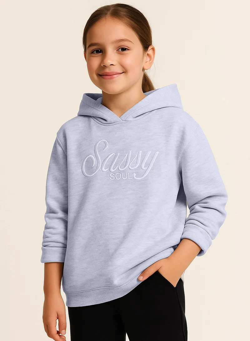 victor and jane “Sassy Soul” Girls' Graphic Hoodie – Heather Grey | 100% Cotton Fleece |