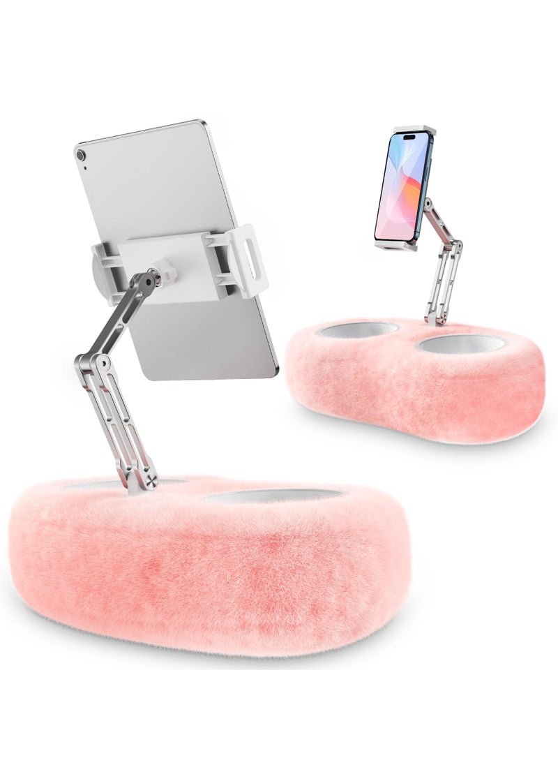 XiuWoo - Adjustable Tablet Pillow Stand Holder with 2 Snack Bowls, Phone  Stand Pillow, for Lap Bed Sofa Chair, With 360 °rotating pull clip and 180 °foldable arm,Compatible with 4.7-13inch Tablet, iPad, iPhone, Google, Samsung, Kindle,Pink - Image 1