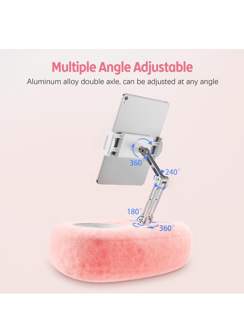 XiuWoo - Adjustable Tablet Pillow Stand Holder with 2 Snack Bowls, Phone  Stand Pillow, for Lap Bed Sofa Chair, With 360 °rotating pull clip and 180 °foldable arm,Compatible with 4.7-13inch Tablet, iPad, iPhone, Google, Samsung, Kindle,Pink - Image 1