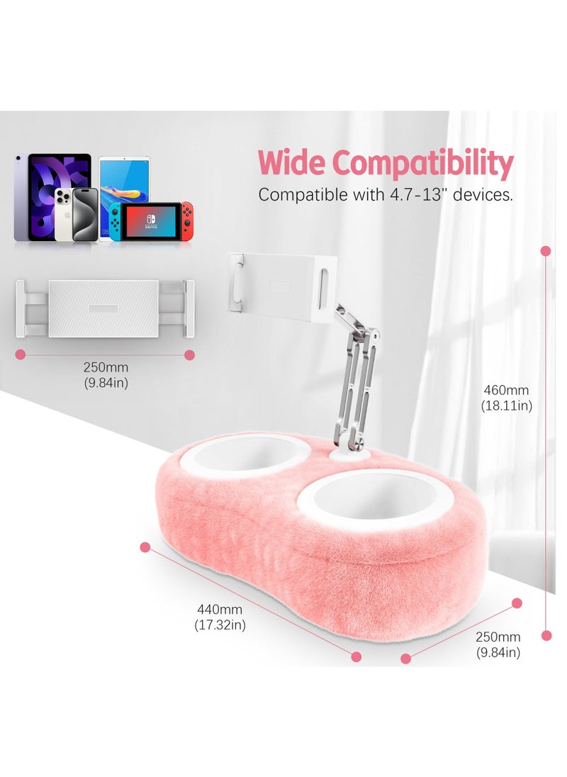 XiuWoo - Adjustable Tablet Pillow Stand Holder with 2 Snack Bowls, Phone  Stand Pillow, for Lap Bed Sofa Chair, With 360 °rotating pull clip and 180 °foldable arm,Compatible with 4.7-13inch Tablet, iPad, iPhone, Google, Samsung, Kindle,Pink - Image 1
