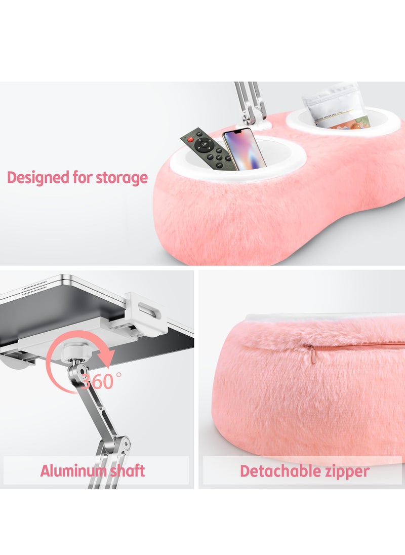 XiuWoo - Adjustable Tablet Pillow Stand Holder with 2 Snack Bowls, Phone  Stand Pillow, for Lap Bed Sofa Chair, With 360 °rotating pull clip and 180 °foldable arm,Compatible with 4.7-13inch Tablet, iPad, iPhone, Google, Samsung, Kindle,Pink - Image 1