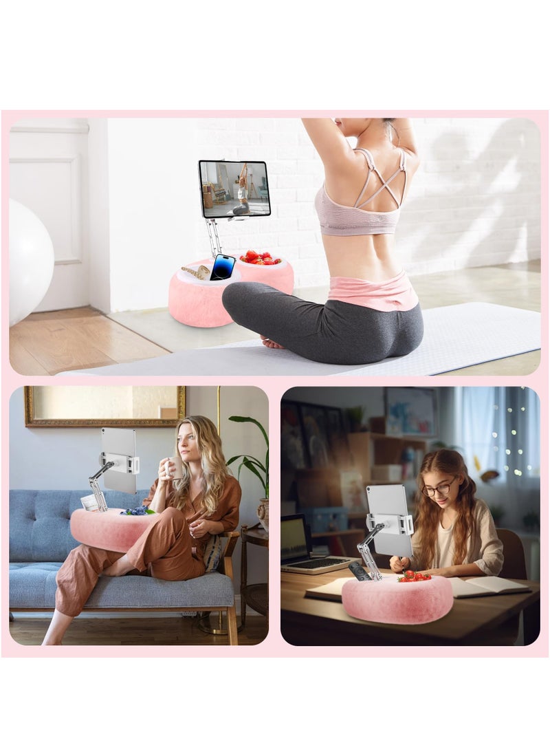XiuWoo - Adjustable Tablet Pillow Stand Holder with 2 Snack Bowls, Phone  Stand Pillow, for Lap Bed Sofa Chair, With 360 °rotating pull clip and 180 °foldable arm,Compatible with 4.7-13inch Tablet, iPad, iPhone, Google, Samsung, Kindle,Pink - Image 1