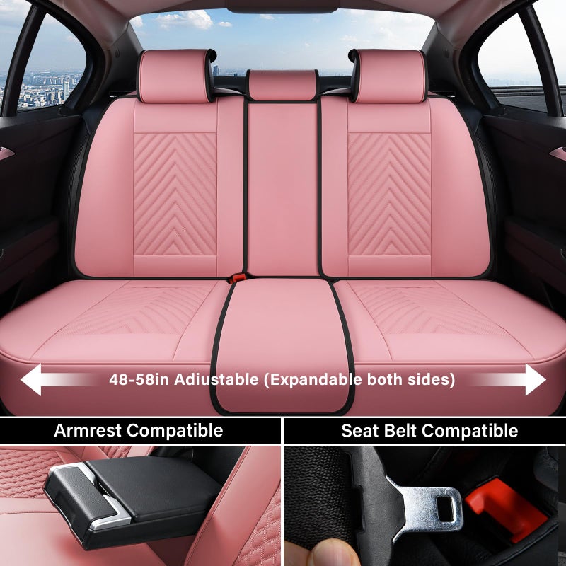 Coverado Seat Covers Full Set, Luxury Leather Pink Car Seat Covers for Car with Lumbar Support, Automotive Seat Covers Waterproof Car Seat Protector Universal Fit for Most Cars SUV Truck - Image 5