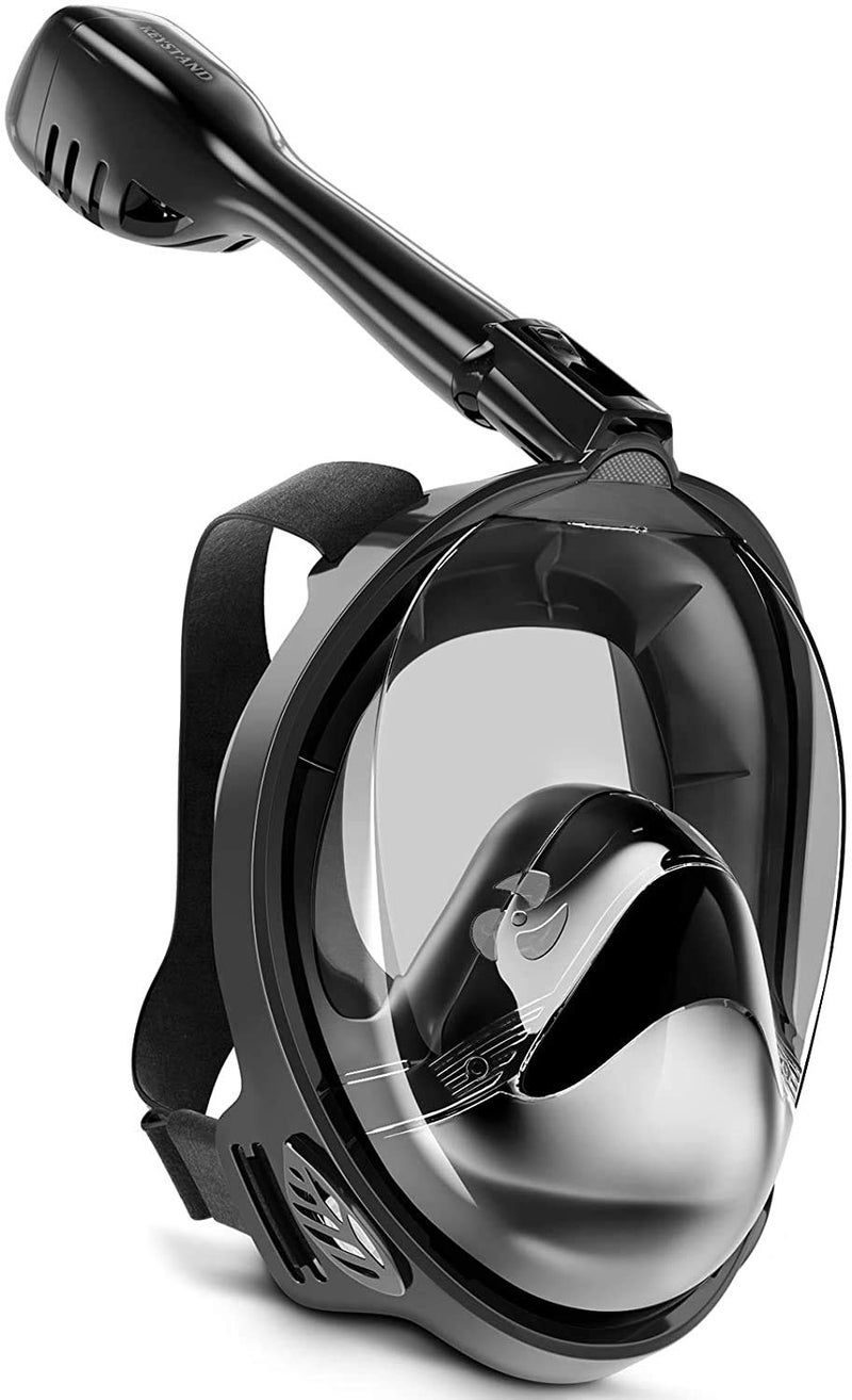 TRAY Snorkel Mask with Latest Dry Top Breathing System,Fold 180 Degree Panoramic View Full Face Snorkel Mask Anti-Fog Anti-Leak with Camera Mount,Snorkeling Gear for Adults Kids (Black, L/XL) - Image 1