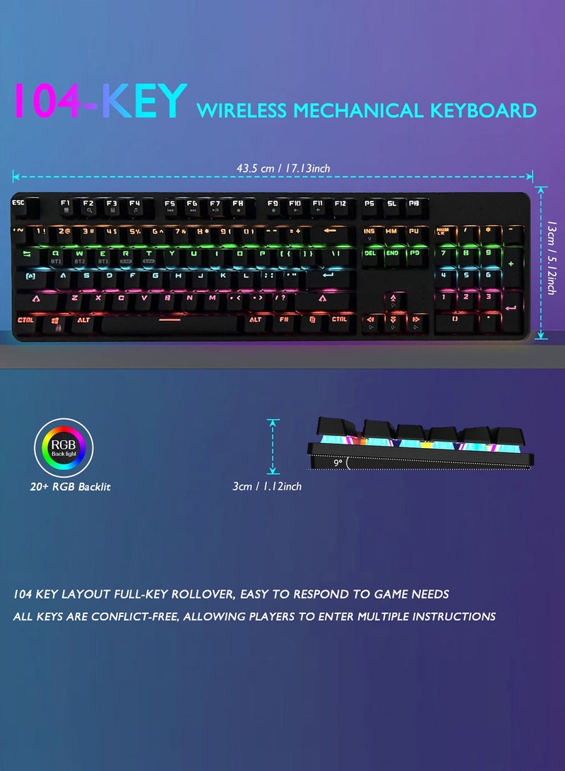 لوحة مفاتيح ميكانيكية لاسلكية ثلاثية الوضع (2.4G/بلوتوث/USB-C) - 104 مفتاح بإضاءة RGB - مفاتيح حمراء قابلة للتبديل السريع، تقنية N-Key Rollover، غطاء قابل للتخصيص وأغطية مفاتيح من مادة ABS