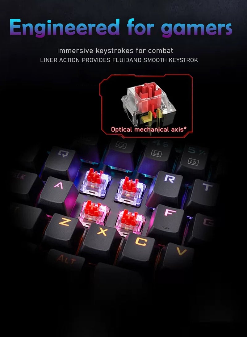 لوحة مفاتيح ميكانيكية لاسلكية ثلاثية الوضع (2.4G/بلوتوث/USB-C) - 104 مفتاح بإضاءة RGB - مفاتيح حمراء قابلة للتبديل السريع، تقنية N-Key Rollover، غطاء قابل للتخصيص وأغطية مفاتيح من مادة ABS
