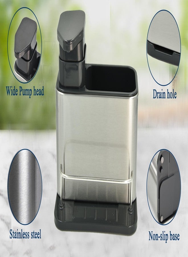 WSKC Soap Dispenser for Kitchen & Bathroom Sink with Sponge Holder and Brush Holder, Dish Soap Pump Sink Caddy for Countertop, Stainless Steel - Image 5