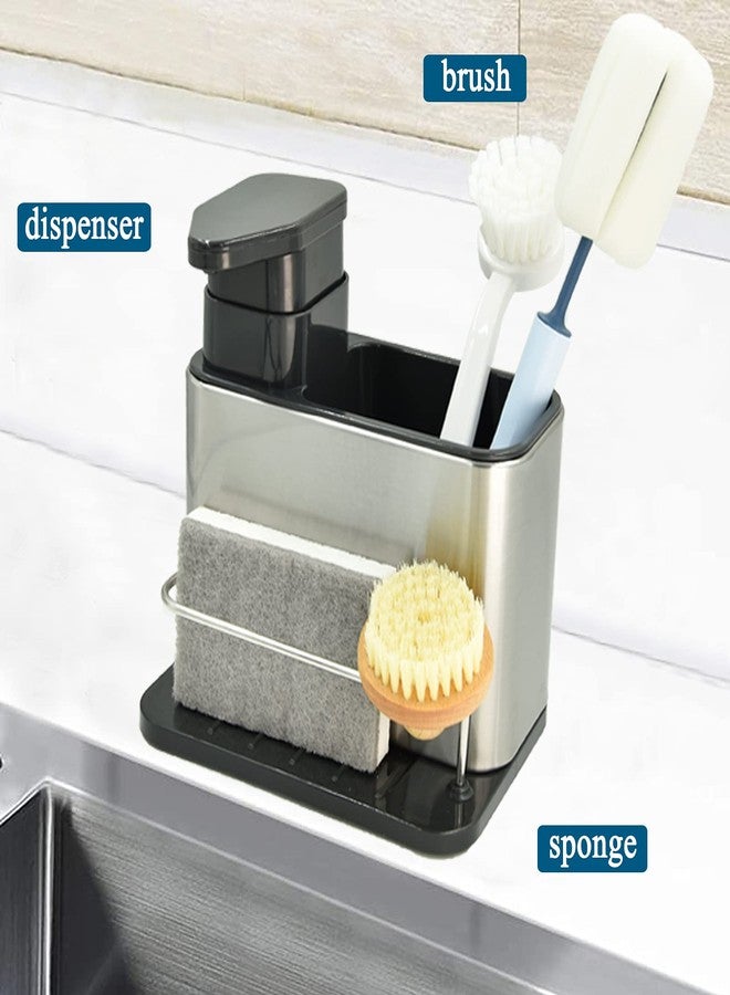 WSKC Soap Dispenser for Kitchen & Bathroom Sink with Sponge Holder and Brush Holder, Dish Soap Pump Sink Caddy for Countertop, Stainless Steel - Image 2