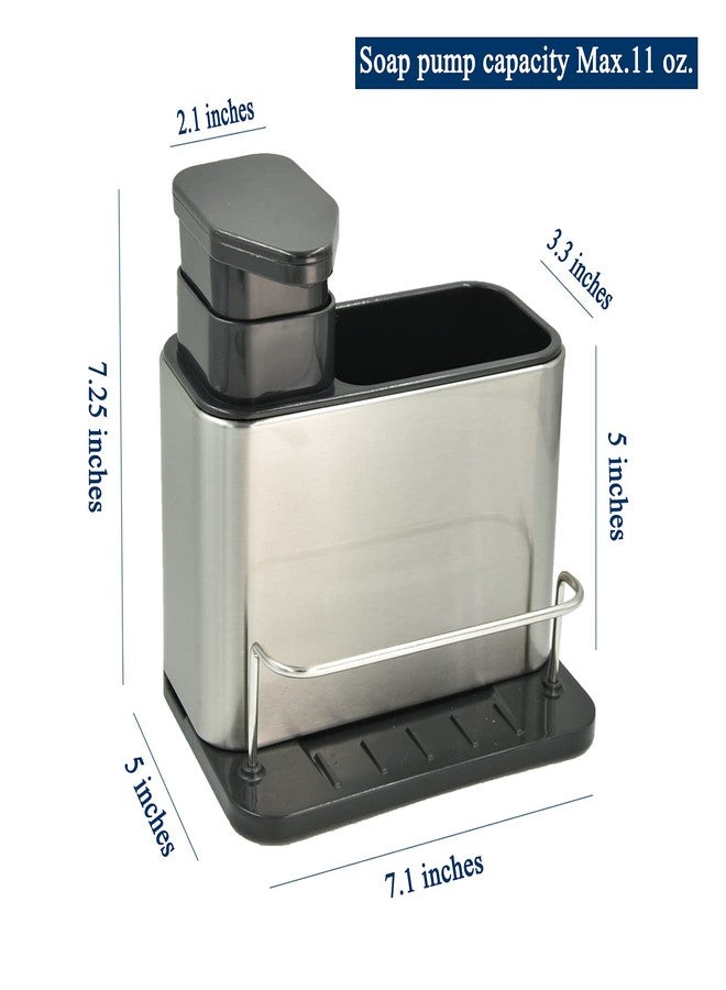 WSKC Soap Dispenser for Kitchen & Bathroom Sink with Sponge Holder and Brush Holder, Dish Soap Pump Sink Caddy for Countertop, Stainless Steel - Image 3