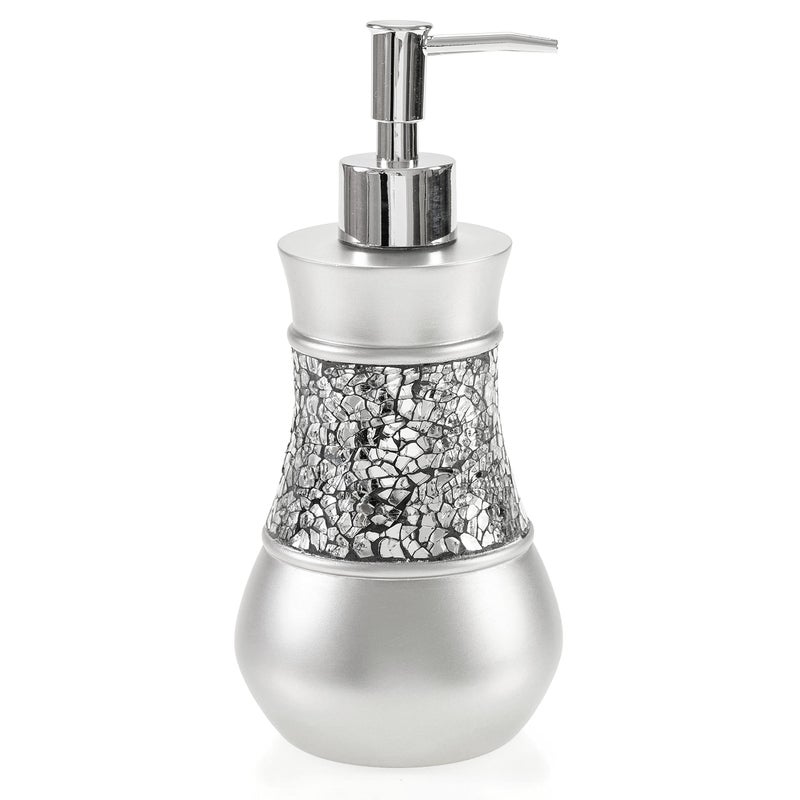 Creative Scents Crackled Glass Silver Hand Soap Dispenser for Bathroom, Decorative Countertop Lotion Dispenser, Elegant Liquid Soap Dispenser with Sturdy Pump for Classic Bathroom DÃ©cor - Image 1