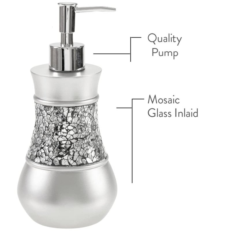Creative Scents Crackled Glass Silver Hand Soap Dispenser for Bathroom, Decorative Countertop Lotion Dispenser, Elegant Liquid Soap Dispenser with Sturdy Pump for Classic Bathroom DÃ©cor - Image 3